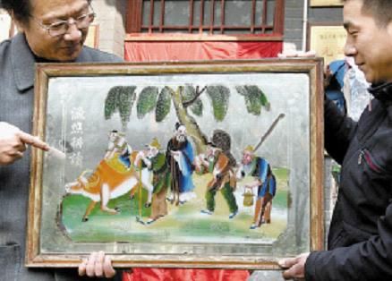 一幅百余年前“漁樵耕讀”玻璃畫